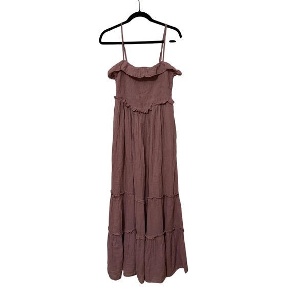 Zara Dresses & Skirts - Zara Smocked Tiered Gauze Maxi Dress Mauve Rose Cotton‎ Small